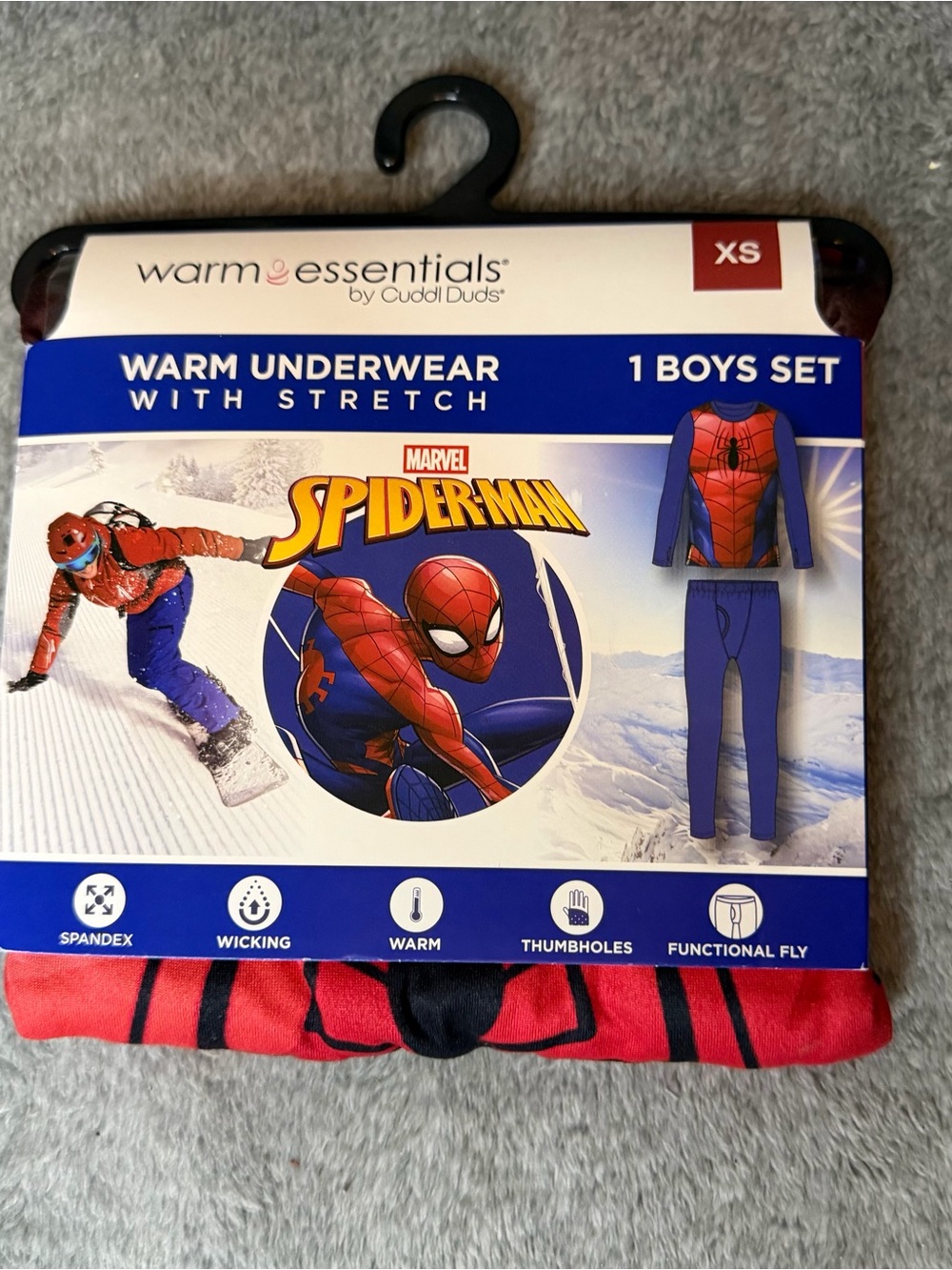 Marvel Cuddl Duds Spider-Man Boys Warm Long Johns Underwear Set Red Blue XS